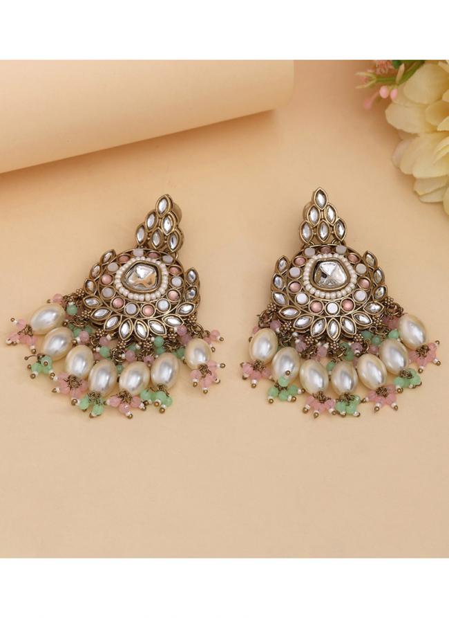   Festival Wear  Pink Green Color Kundan Earrings